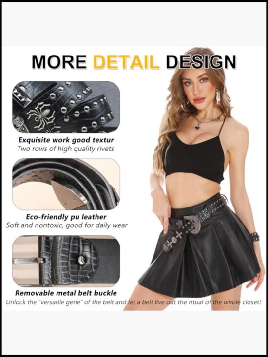 Faux Leather Western Studded Belt Punk Rock Fashion Accessory
